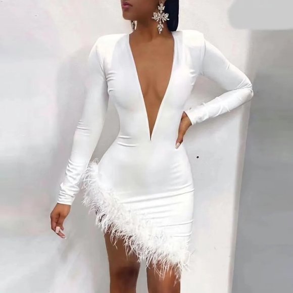 Dresses & Skirts - Bodycon Asymmetrical Feather Cocktail Dress